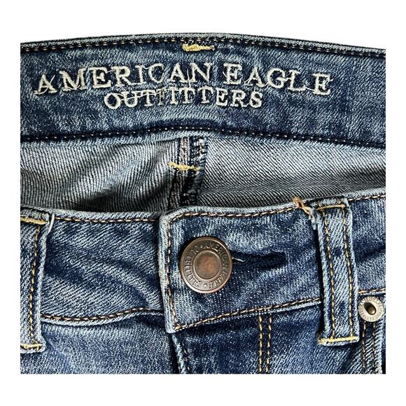 American Eagle Jeans Women's 8 Blue Skinny Stretch Distressed Mid Rise Denim - Picture 3 of 7